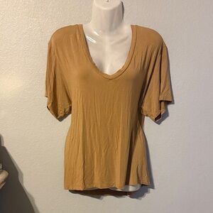 American Eagle Outfitters Tan V-Neck Short Sleeve Tee